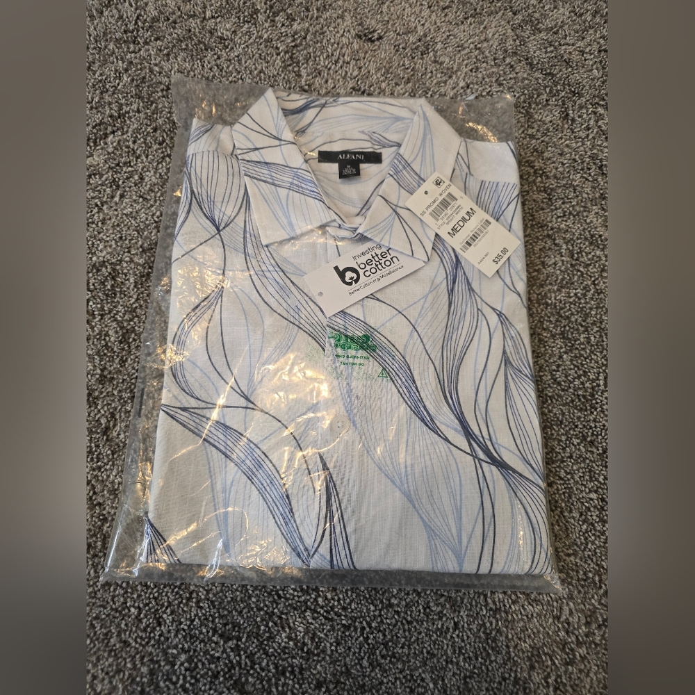 Alfani Men's White and Blue Dress Shirt